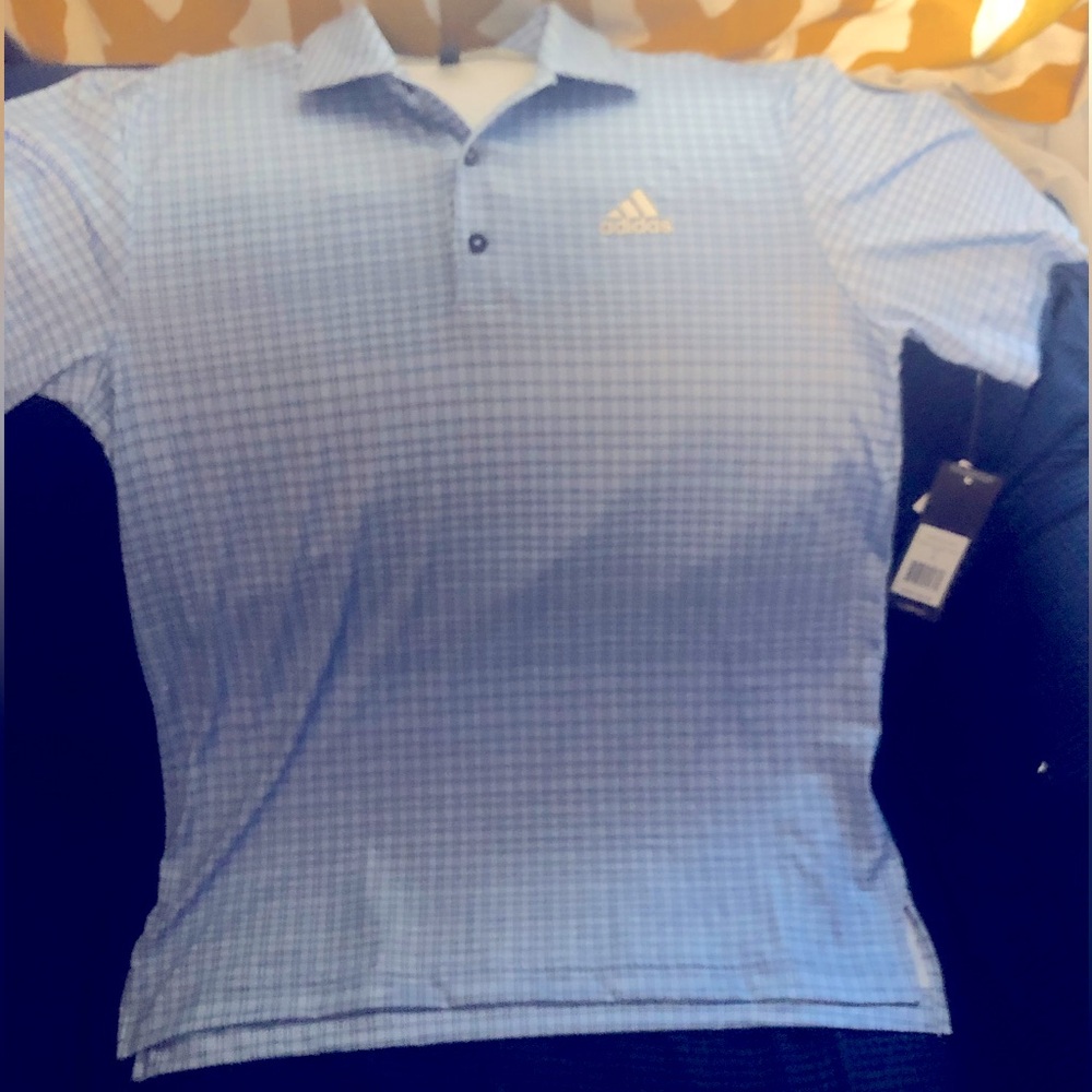 Brand New with tags mens Adidas polo plaid print golf shirt